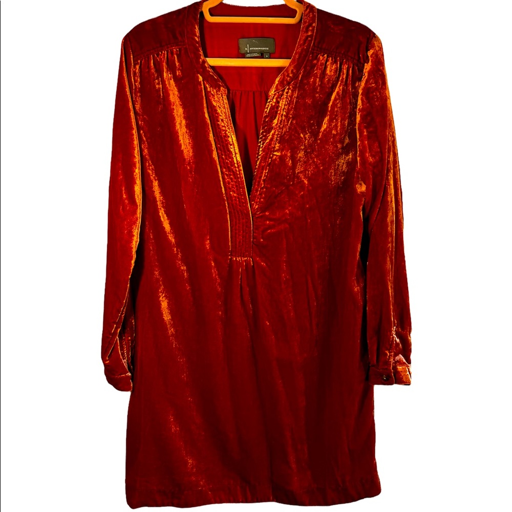 Anthropologie Red Long Sleeve Dress